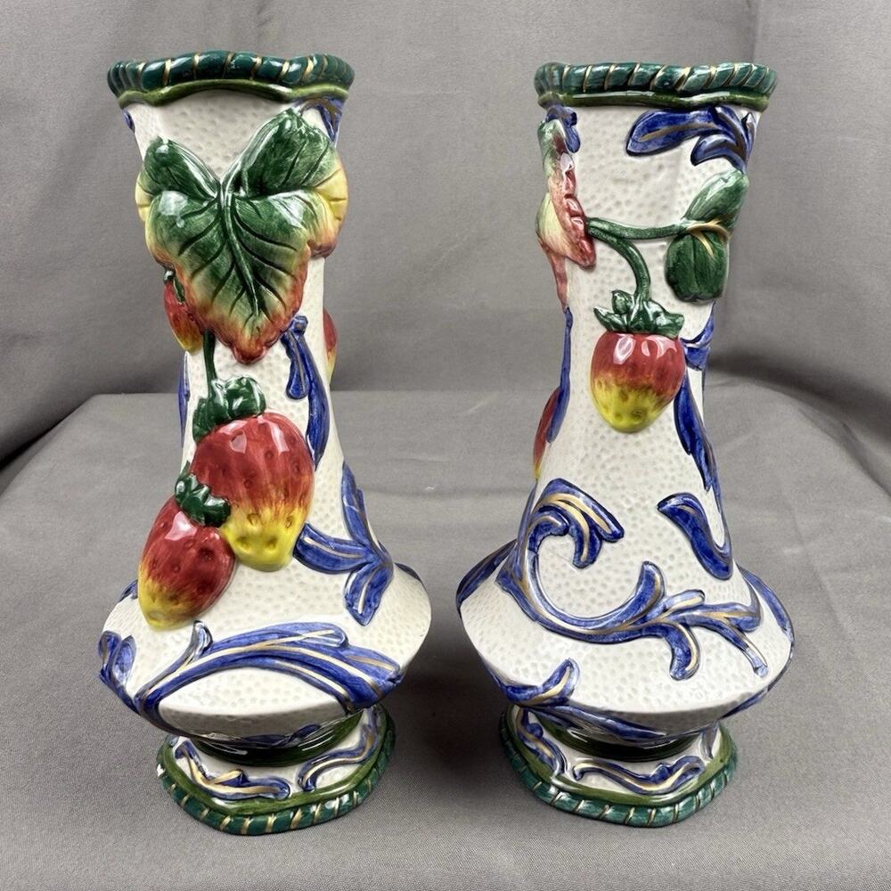 Vintage FITZ & FLOYD Classic FLORENTINE FRUIT BUD VASE Set Of Two